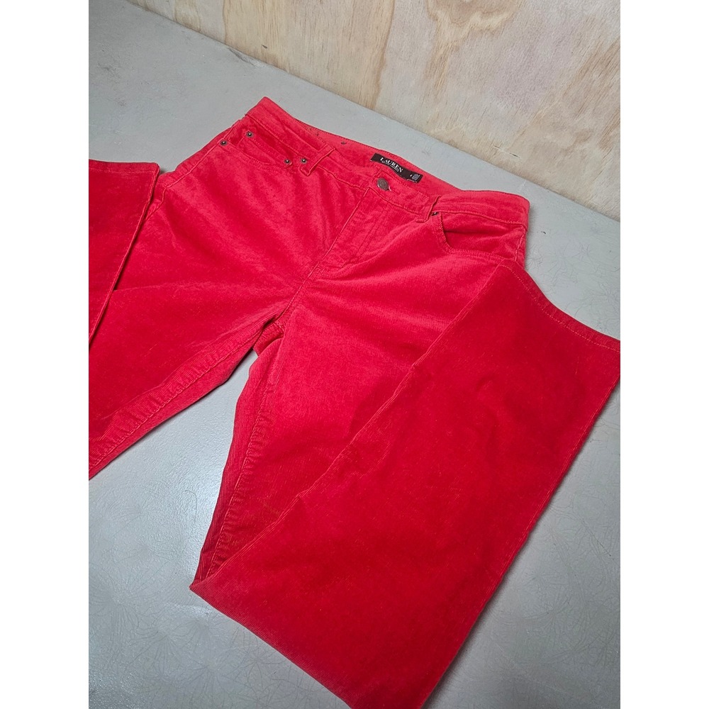 Lauren Ralph Lauren Red Corduroy Straight Leg Pants Womens Size 8 Stretch - Picture 2 of 16
